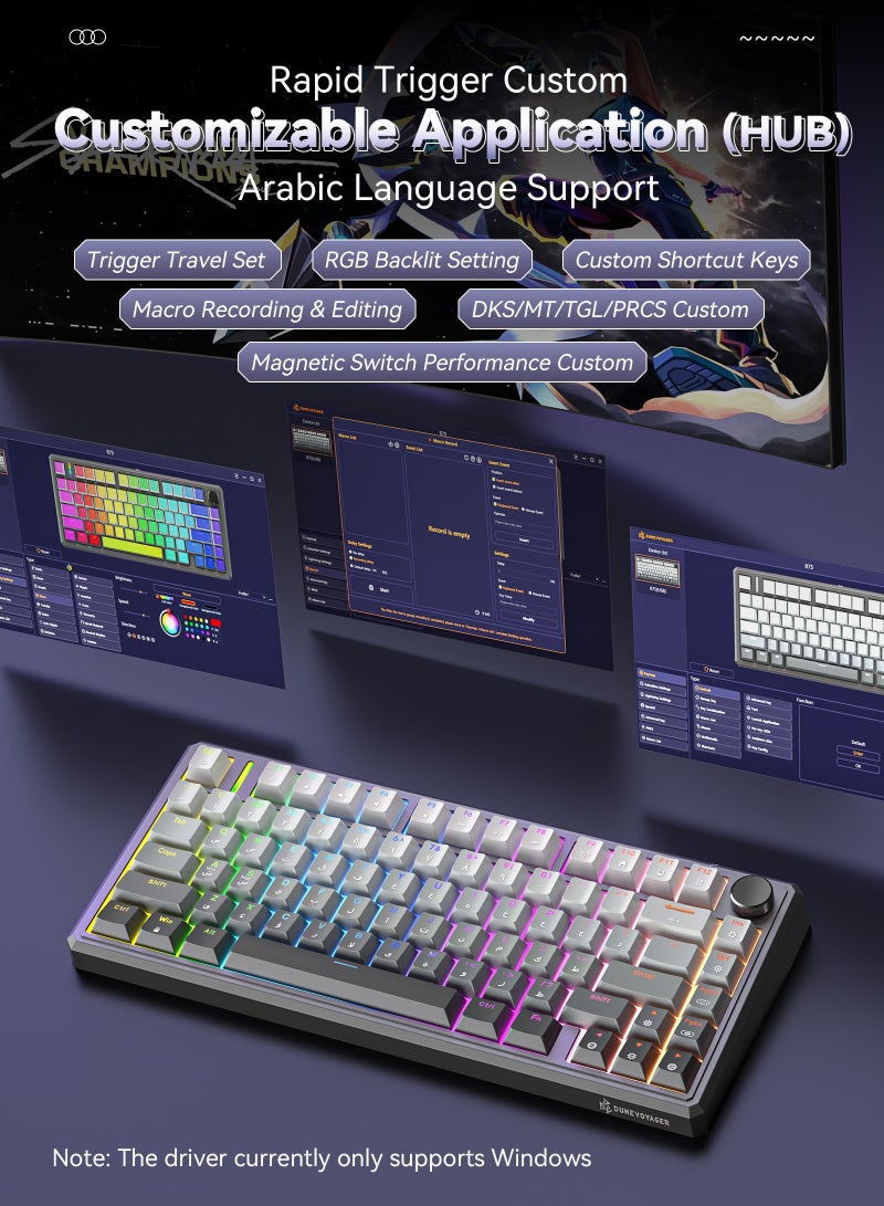 DuneVoyager R75 Wired Magnetic Gaming Keyboard for FPS/MOBA, Rapid Trigger, PRCS/SOCD/Snap Tap Support, 0.1ms Latency, 8000Hz Polling Rate, Full-PBT Double-Shot Keycaps, 16.8M RGB Lighting, Professional Software Customization, for PC/PS4/PS5/Xbox - Image 4