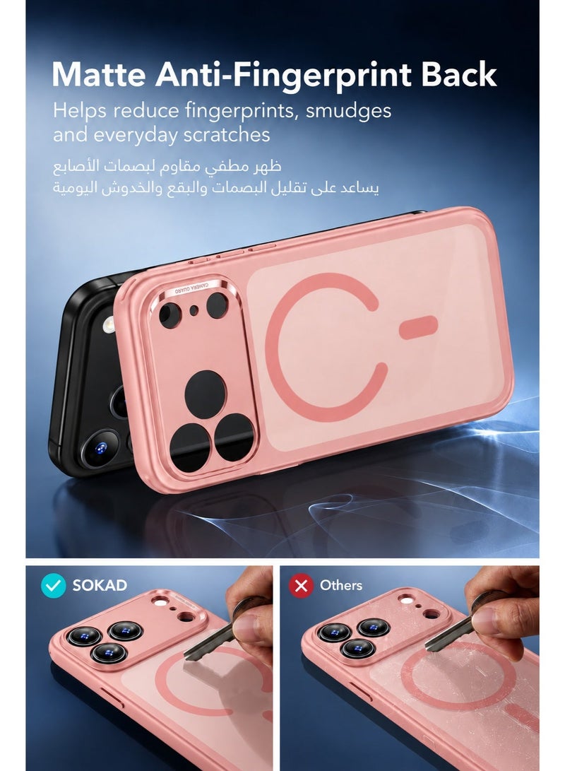 SOKAD Large Viewport MagSafe Matte Pink Case for iPhone 18 Pro, Full Camera Protection, Anti-Fingerprint Slim Phone Cover with Metal Buttons - Image 2