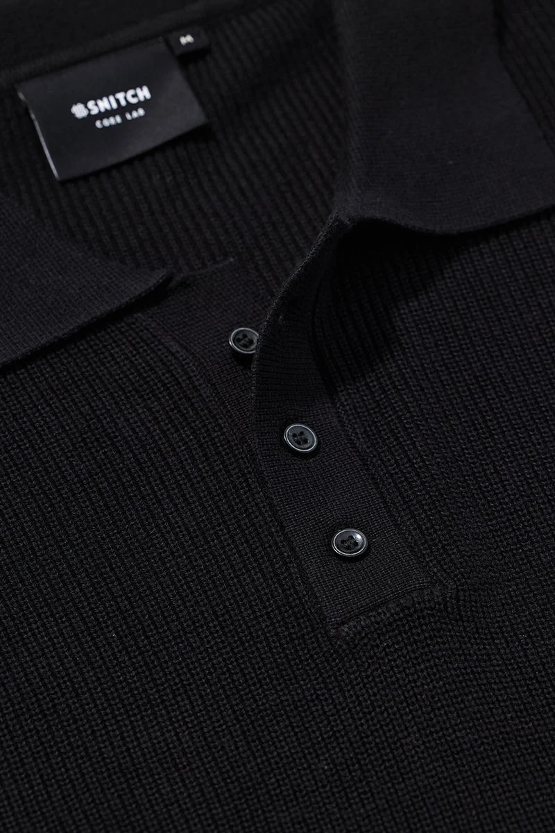SNITCH Core Lab Black Solid Polo T-Shirt