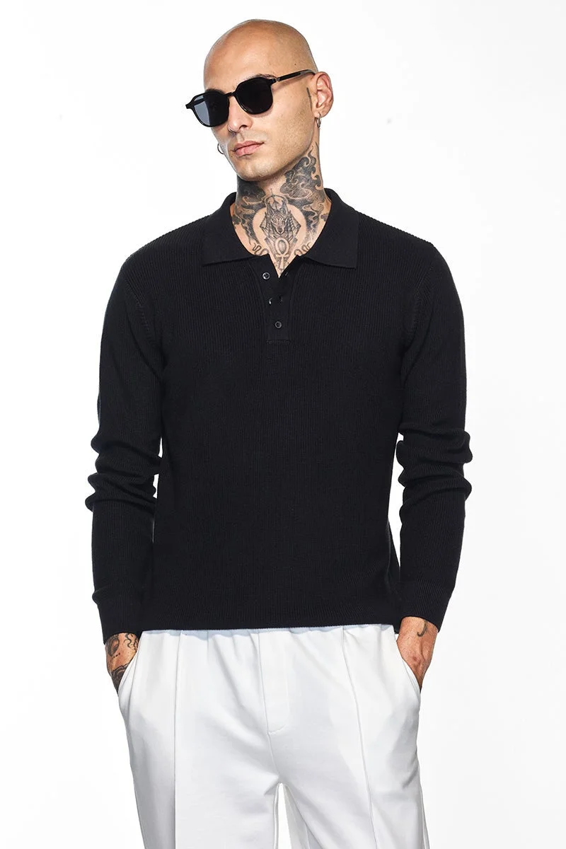 سنيتش تيشيرت بولو سادة أسود من كور لاب