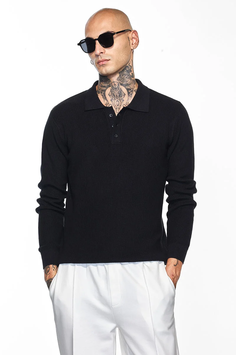 SNITCH Core Lab Black Solid Polo T-Shirt