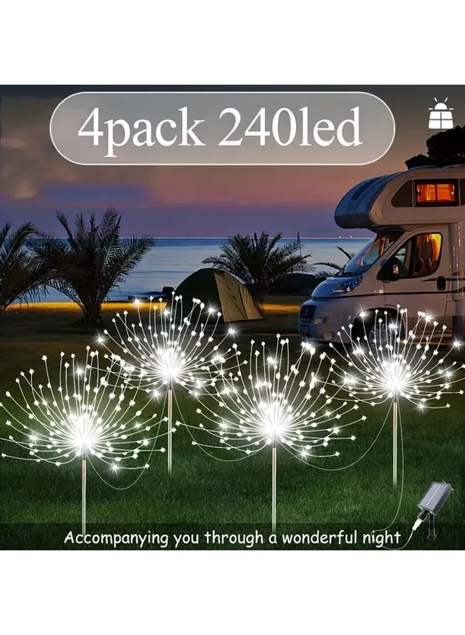 4 Pack Solar Garden Firework Lights 240 LED Warm White Outdoor Decor For Patio Pathway - Image 1