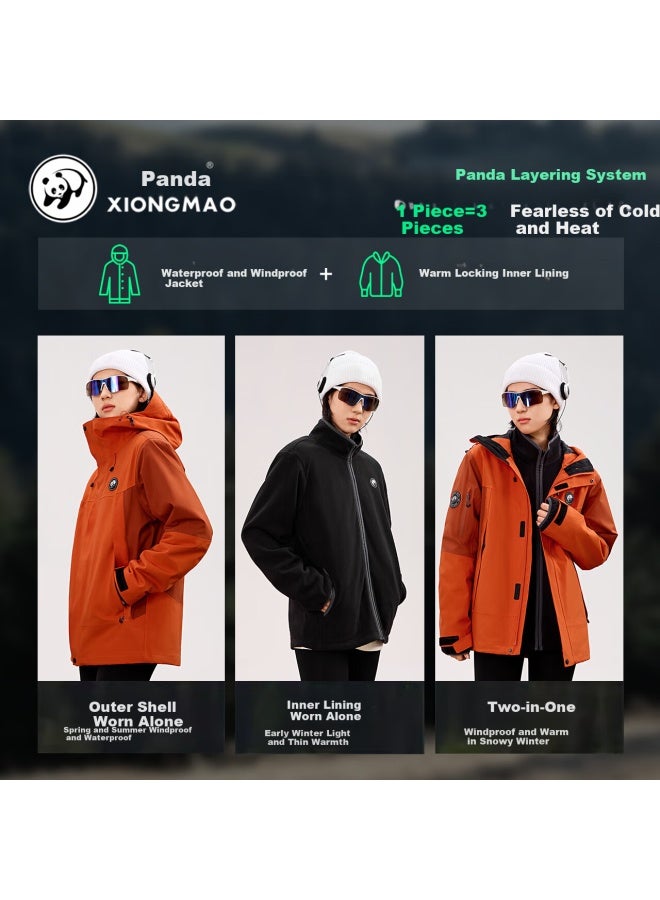 Panda Xiongmao Luotuo Series Outdoor 3-In Jacket For Men And Women, Triple Protection Color-Block Mountaineering Coat R611 Black, Xl - Image 1