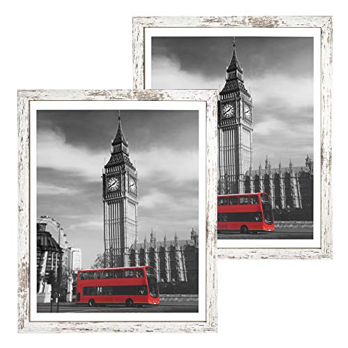 Capcillin 16x20 Picture Frame Wood Pattern Distressed White Poster Frame Set of 2 Wall MountingPlexiglassGreat for Prints Muraland ArtCP001MD16x20RW