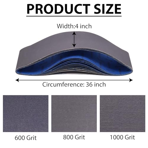 SHUTTLE GENIUS 4 x 36 Inch Sanding Belts Silicon Carbide Knife Sharpening Sanding Belt 4 Pcs Each of 600 800 1000 Grits Sanding Belt for Belt Sander 12 Pack - Image 3