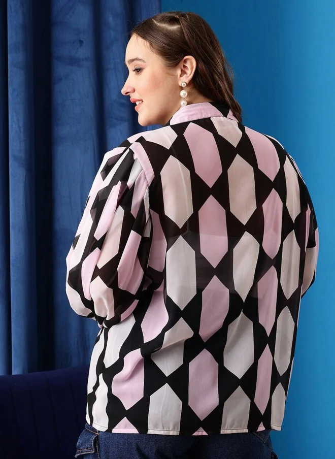 CURVY STREET Geometric Print Oversized Casual Shirt for Women