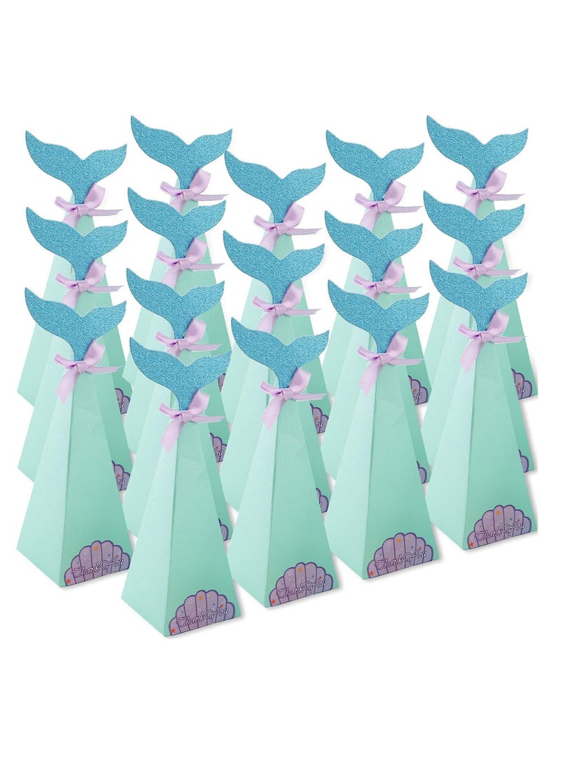 SOLARAE Mermaid Favour Boxes, Paper Mermaid Tail Candy Boxes for Mermaid Birthday Party, Mermaid Themed Party Supplies for Kids Girls Birthday Party Baby Shower 40 Pcs - Image 1