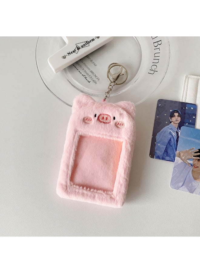 NIBEMINENT 1 - Piece Cute Animal Plush Kpop Photo Card Holder Pendant Key Chain ID Badge Holder ID Card Holder Photo Card Protector for School ID Office ID Access Card for Women Girls - Image 1