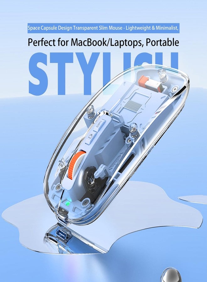 إف ماوس ماوس FMOUSE عصري شفاف ونحيف لاسلكي - تصميم غلاف مغناطيسي، 3 أوضاع (بلوتوث مزدوج + USB)، قابل لإعادة الشحن، سطح مكتب بلمسة واحدة، لأجهزة MacBook/pc/iPad/Laptop (أزرق) - Image 4