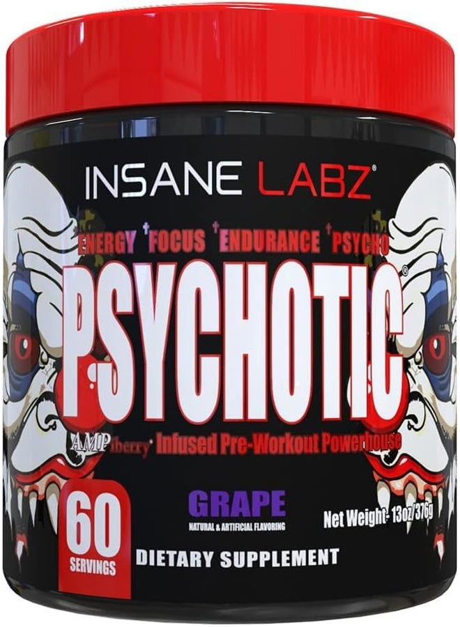 Insane labz Psychotic, High Stimulant Pre Workout Powder, Extreme Lasting Energy, Focus and Endurance with Beta Alanine, Creatine Monohydrate DMAE, 60 Srvgs (GRAPE) - Image 4