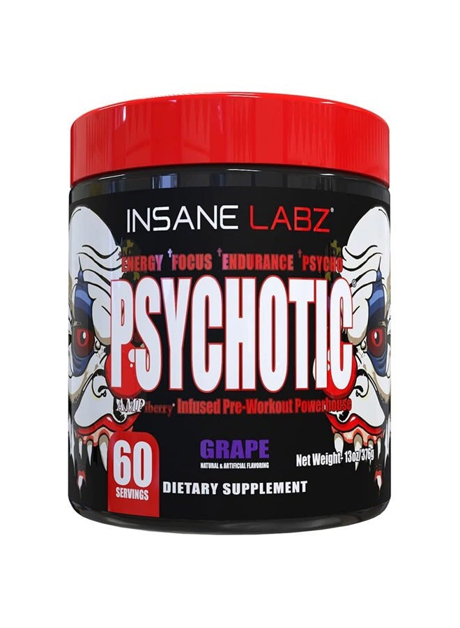 Insane labz Psychotic, High Stimulant Pre Workout Powder, Extreme Lasting Energy, Focus and Endurance with Beta Alanine, Creatine Monohydrate DMAE, 60 Srvgs (GRAPE) - Image 1