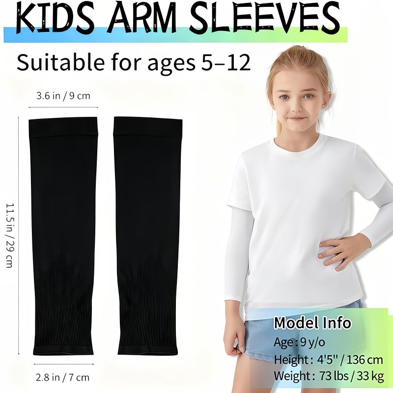 Breathable Kids Arm Sleeves 4 Pairs Black Gray White Unisex Sports Compression - Image 2