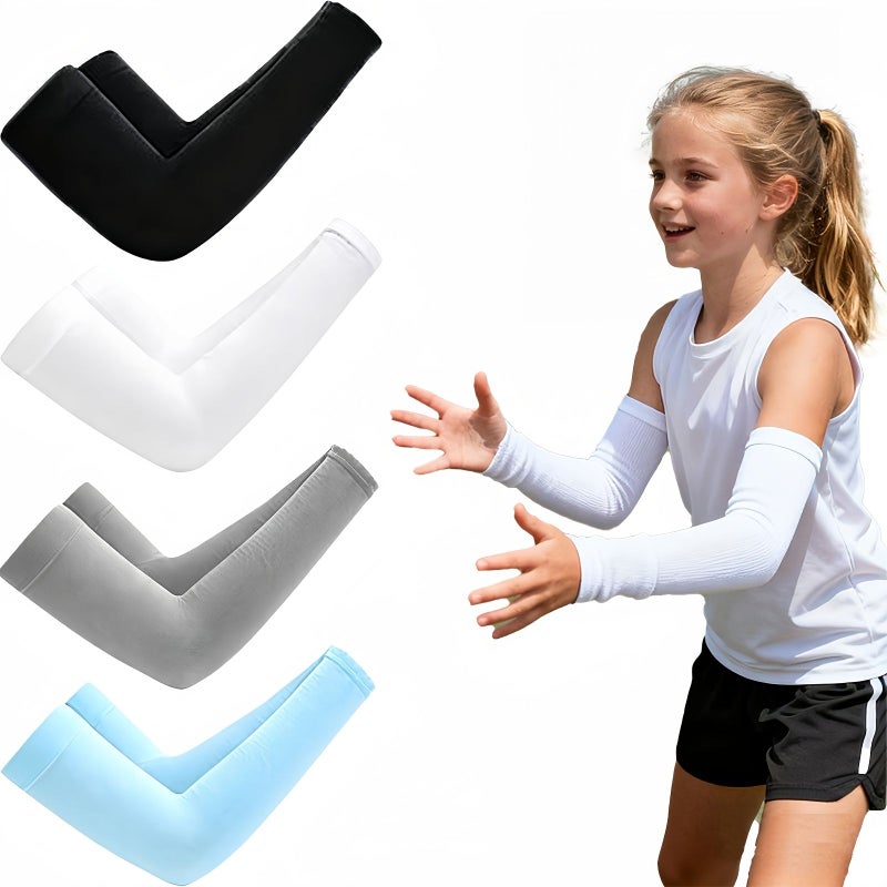 Breathable Kids Arm Sleeves 4 Pairs Black Gray White Unisex Sports Compression - Image 1