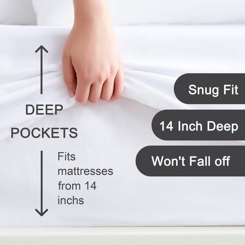 Hotella 100% Microfiber Ultra Soft 60"x80" Queen Size Fitted Sheet Only, Up to 14 inch Deep Pocket Bottom Sheet, Stay in Place Hotel Bedding Matress Protector, Machine Washable, Non-Fade, White - Image 2
