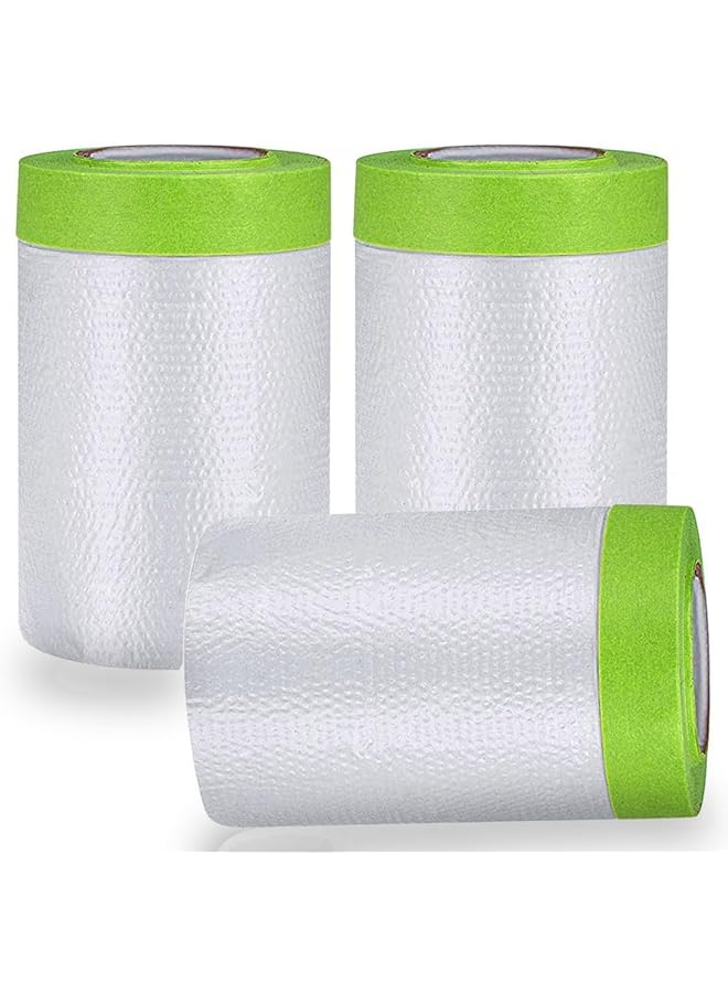 PROMASS promass REVHQ Pre-Taped Masking Film Painters Plastic Sheeting Roll, Clear Plastic Sheeting Plastic Drop Cloths for Painting, Automotive Appliance Plastic Sheeting Cover (3 Roll, 82ft Per Roll)  - Image 1