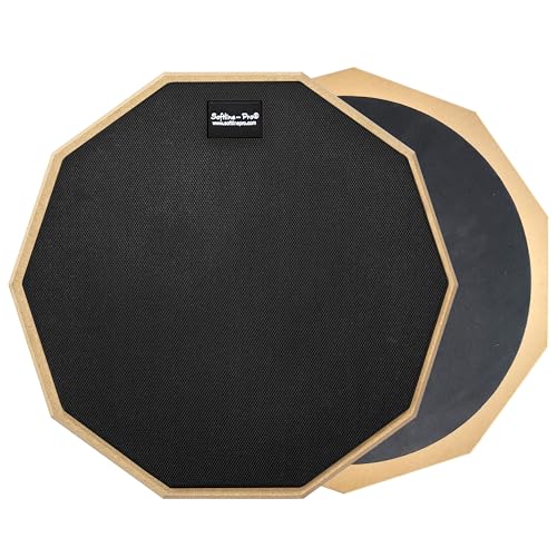 Softline Pro Dumbed Drum Practice Pad 12-Inch 10-Corner Design Double-Sided Natural Rubber Pad with Carry Bag & 5A Maple Wood Drumstick (SP-DPP45-SB-BK) - Image 2