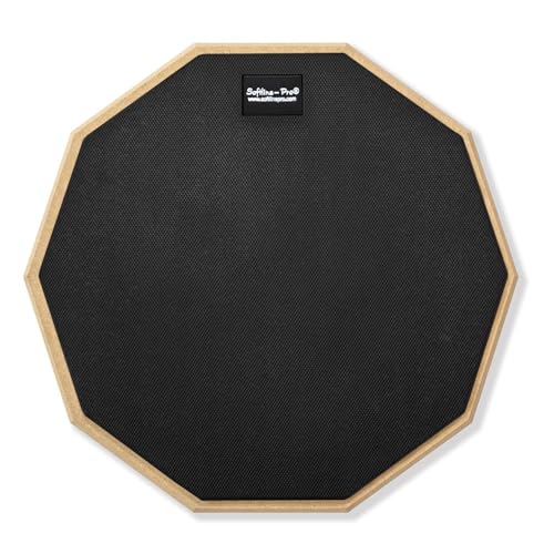 Softline Pro Dumbed Drum Practice Pad 12-Inch 10-Corner Design Double-Sided Natural Rubber Pad with Carry Bag & 5A Maple Wood Drumstick (SP-DPP45-SB-BK) - Image 3