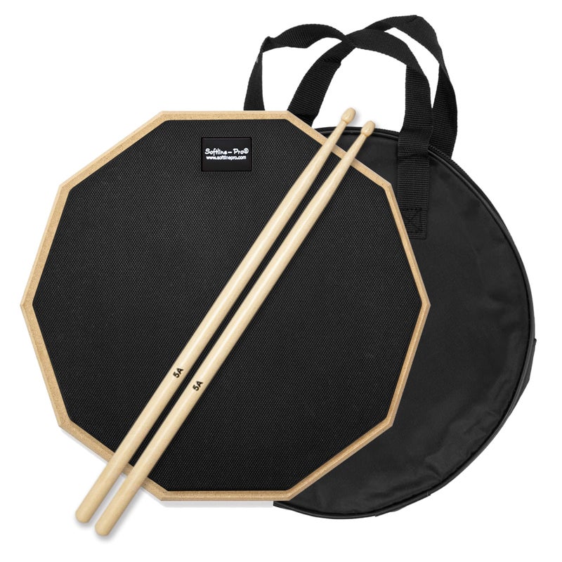 Softline Pro Dumbed Drum Practice Pad 12-Inch 10-Corner Design Double-Sided Natural Rubber Pad with Carry Bag & 5A Maple Wood Drumstick (SP-DPP45-SB-BK) - Image 5