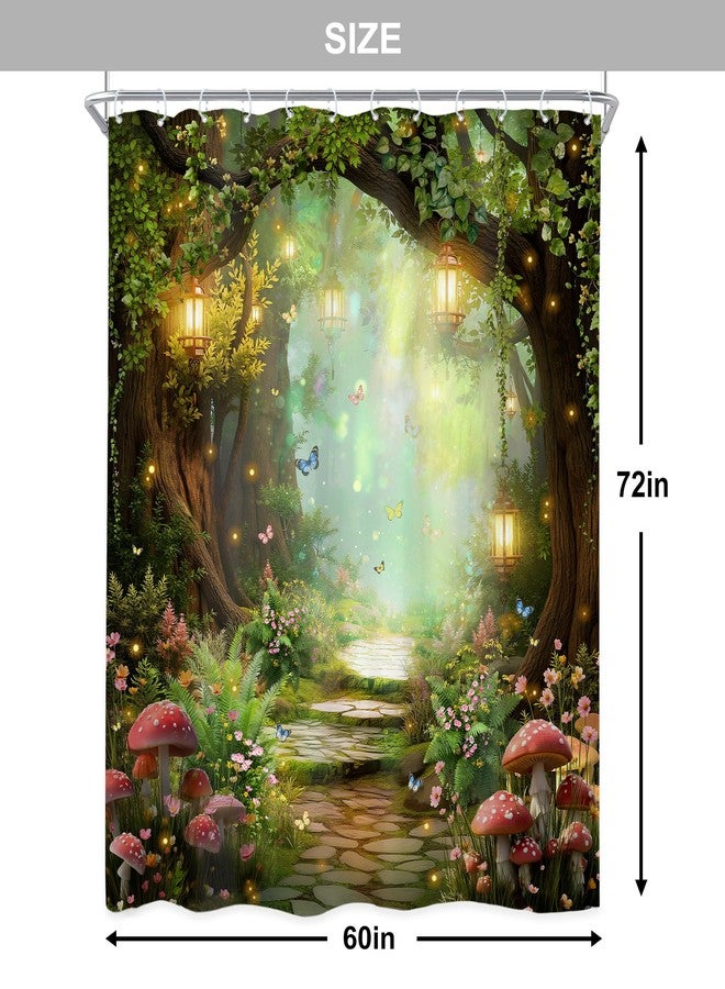 Newsely Fantasy Fairy Path Shower Curtain 60Wx72L Inch Magical Enchanted Misty Jungle Mushroom Floral Tree Butterfly Bathroom Set Wonderland Plant Waterproof Bath Decoration Accessories Home Decor - Image 4