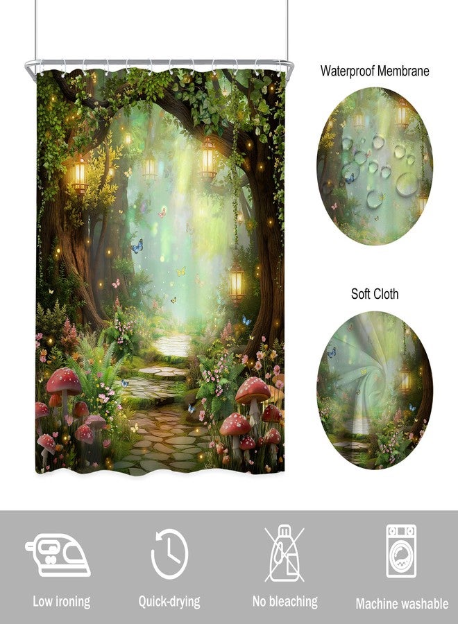 Newsely Fantasy Fairy Path Shower Curtain 60Wx72L Inch Magical Enchanted Misty Jungle Mushroom Floral Tree Butterfly Bathroom Set Wonderland Plant Waterproof Bath Decoration Accessories Home Decor - Image 5