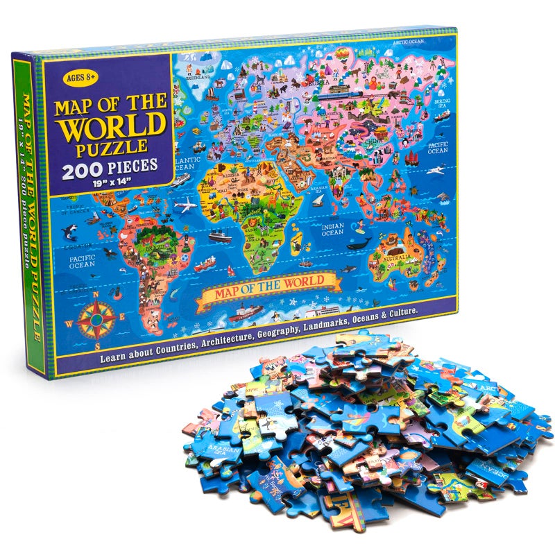 MOTYAWN 200 Pieces World Map Puzzle for Kids Adults World Map Jigsaw Puzzle Floor Puzzles Toddler Geography Educational Toys for Boys and Girls Globe Atlas Puzzle Maps for Kids Learning Games - Image 4
