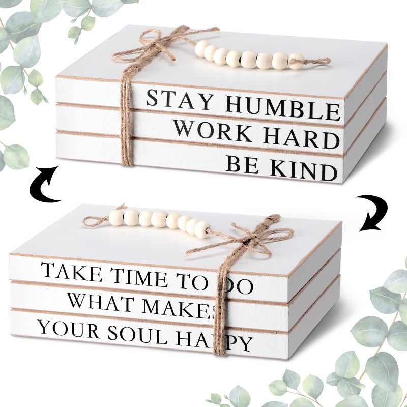 Qunclay مجموعة كتب زخرفية مكونة من 3 قطع ديكور منزلي ديكور طاولة قهوة زخارف ريفية كتب زخرفية مكدسة للمنزل طاولات قهوة رفوف مكدسة أسلوب ريترو مزرعة