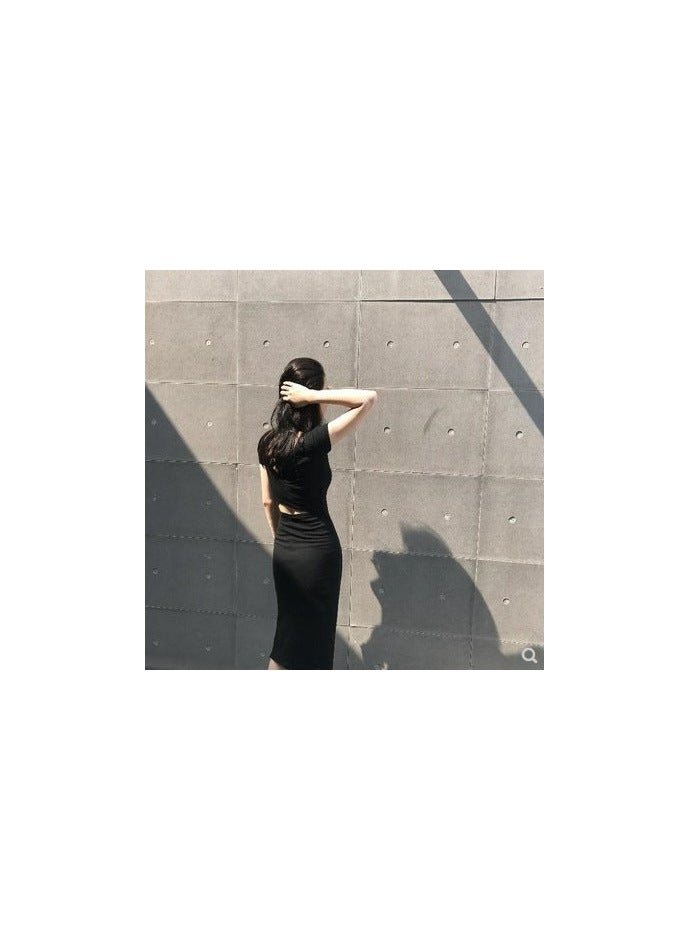 Korean Style Bodycon Midi Dress with Short Sleeve and Slit - Image 4