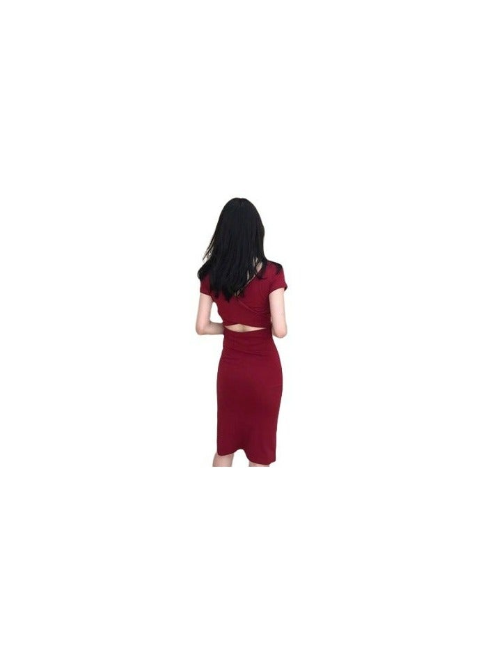 Korean Style Bodycon Midi Dress with Short Sleeve and Slit - Image 5