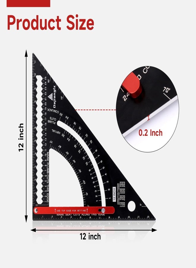 Dajianglx مربع نجارة من الألومنيوم مقاس 12 بوصة من داجيانج إل إكس، مربع تأطير رافدة قابل للتعديل للأعمال الخشبية، أداة تخطيط مسطرة مثلثية كبيرة لقياس الزاوية، مربع نجارة متعدد الوظائف، هدية للنجارين - Image 3