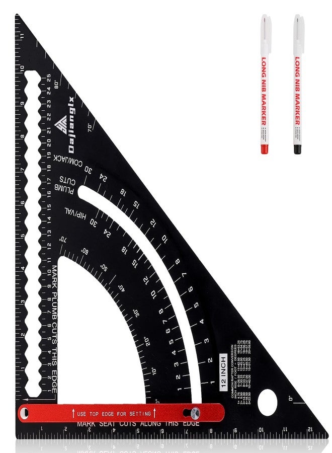 Dajianglx مربع نجارة من الألومنيوم مقاس 12 بوصة من داجيانج إل إكس، مربع تأطير رافدة قابل للتعديل للأعمال الخشبية، أداة تخطيط مسطرة مثلثية كبيرة لقياس الزاوية، مربع نجارة متعدد الوظائف، هدية للنجارين - Image 1