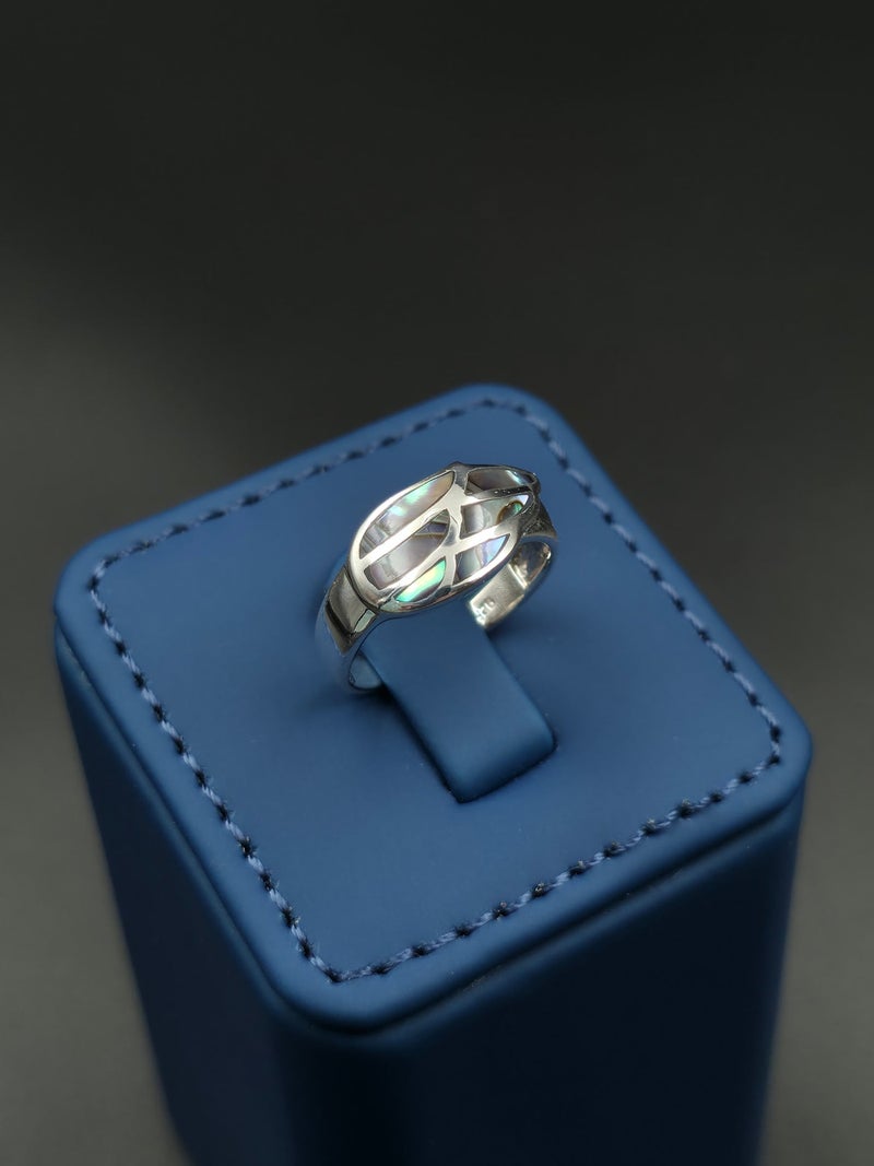 Kanira Premium 925 Sterling Silver Geometric Honeycomb Ring with Abalone Shell Inlay | Minimalist Hexagon Band for Women | KANIRA | Size 8 - Image 3