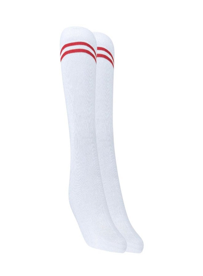 MUKHAKSH (Pack of 5 Pairs = 10 Socks Girls Kids White Socks with Red Stripes Border Lining White with Red Stripes Calf Length - Image 2