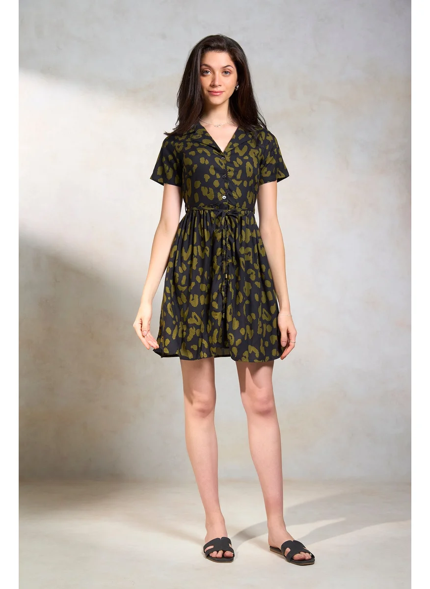 Virgio Virgio Abstract Printed Fit and Flare Dress