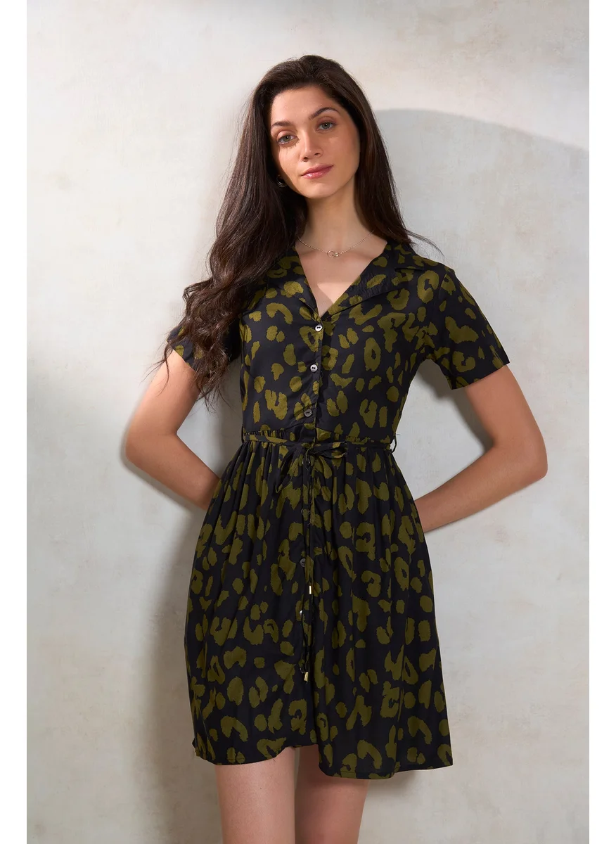 Virgio Virgio Abstract Printed Fit and Flare Dress