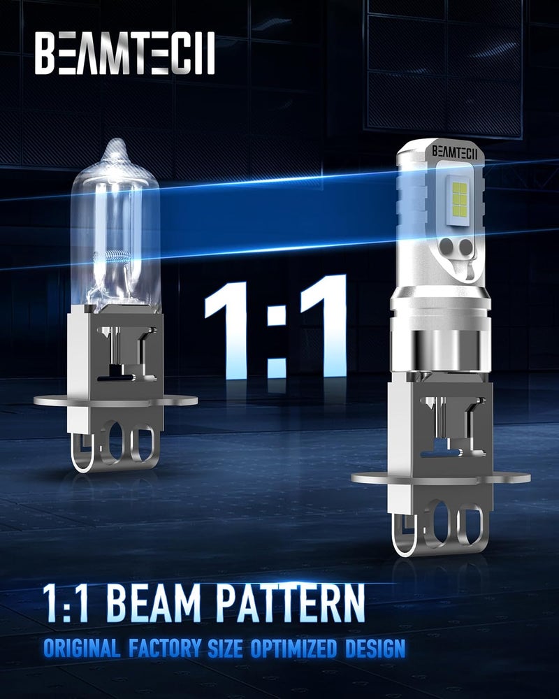 BEAMTECH H3 Fog Light Bulbs,6500K White 1:1 Size 3200 Lumens Extremely Super Bright Non-Polarity of 2 - Image 2