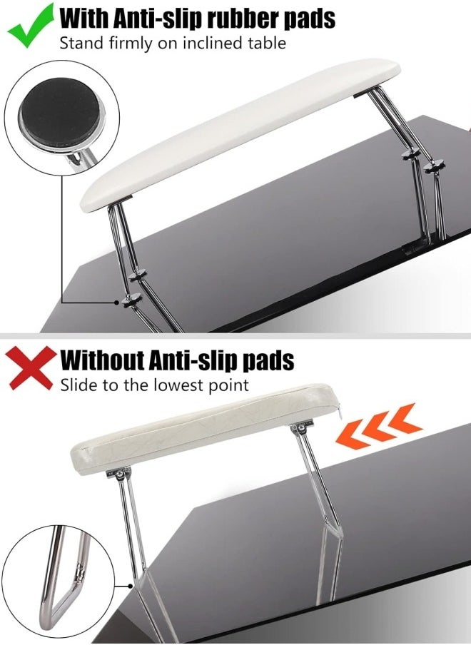Ru syanl Nail Arm Rest for Acrylic Nails Microfiber Leather Nail Hand Rest Cushion for Nails Soft Hand Pillow Footstool with 2 Stainless Steel Stands Thick Sponge Nail Pillow for Nail Tech Use (White)  - Image 4