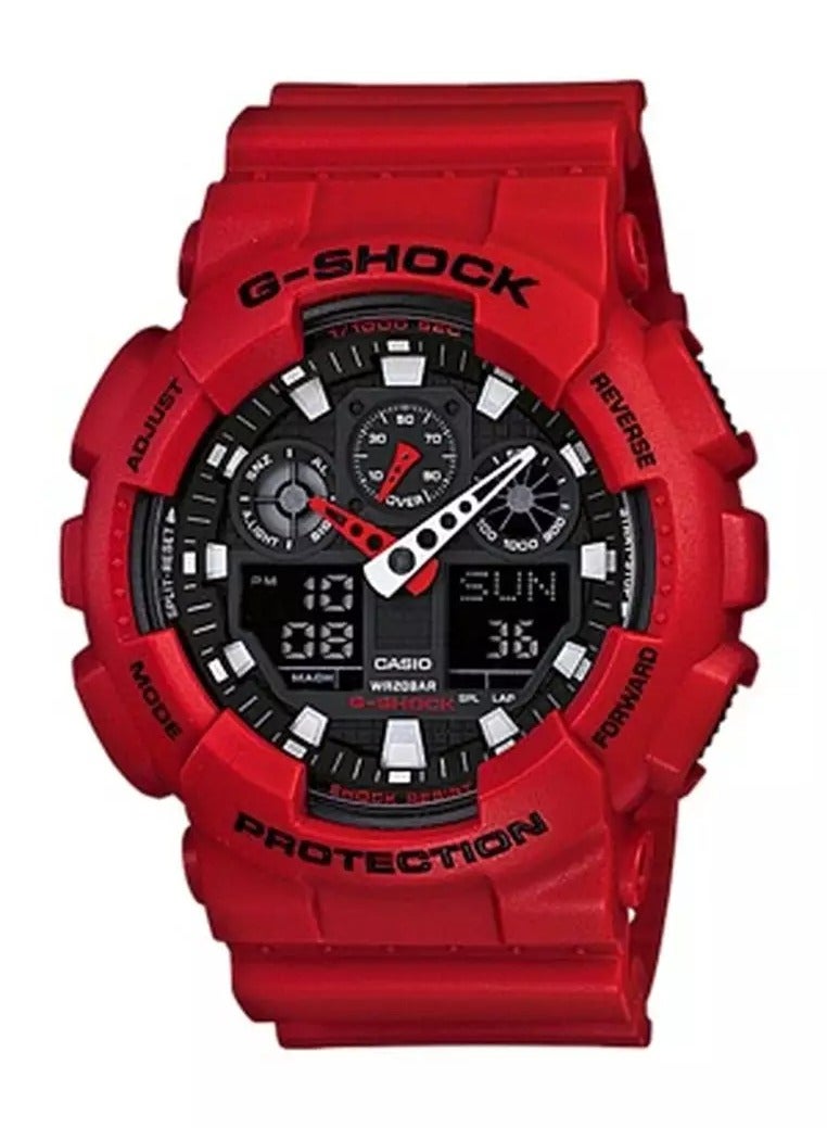 Casio G-Shock Watch - GA-100B-4ADR Black Dial, Red Band - Image 1