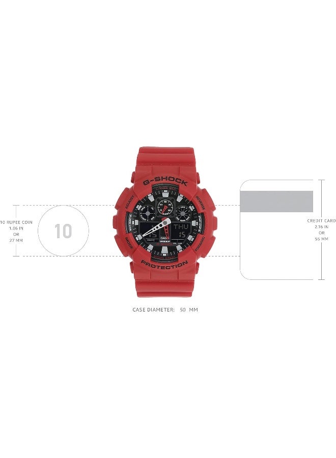 Casio G-Shock Watch - GA-100B-4ADR Black Dial, Red Band - Image 3