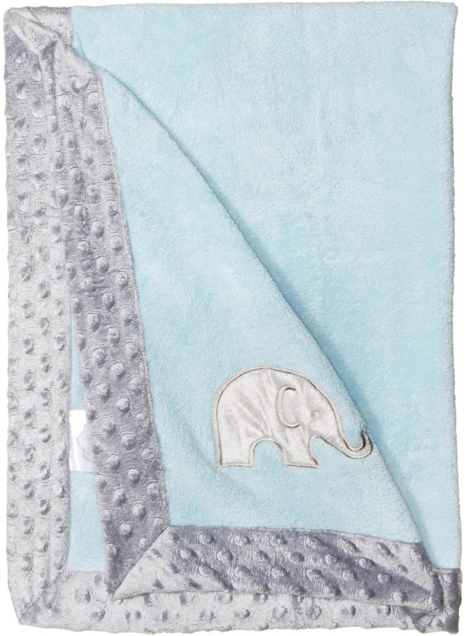 Bacati Elephants Blankets, Light Blue Embroidered with Grey Border