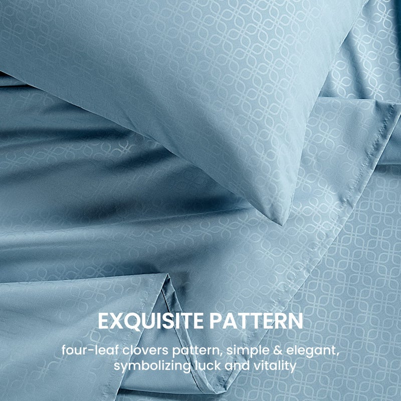 SLEEP ZONE Luxury Embossed Sheets Set Full Size  Four-Leaf Clover Pattern Sheet & Pillowcase Sets 4 Piece - Super Soft  Wrinkle Free  Fade Resistant  Deep Pocket 16"" (Flint Blue  Full) - Image 3