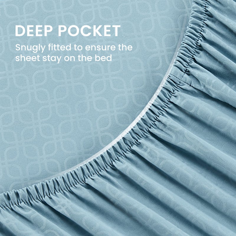 SLEEP ZONE Luxury Embossed Sheets Set Full Size  Four-Leaf Clover Pattern Sheet & Pillowcase Sets 4 Piece - Super Soft  Wrinkle Free  Fade Resistant  Deep Pocket 16"" (Flint Blue  Full) - Image 5