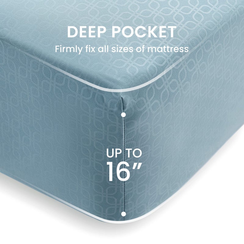 SLEEP ZONE Luxury Embossed Sheets Set Full Size  Four-Leaf Clover Pattern Sheet & Pillowcase Sets 4 Piece - Super Soft  Wrinkle Free  Fade Resistant  Deep Pocket 16"" (Flint Blue  Full) - Image 4
