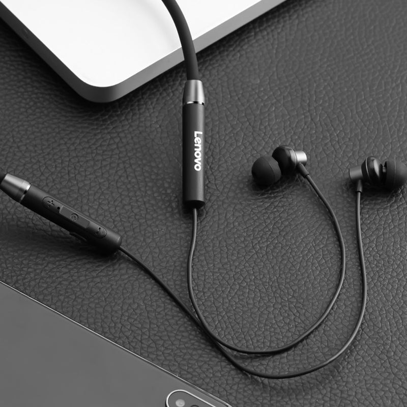 Lenovo HE05 Wireless BT5.0 Sports Sweatproof Neckband Magnetic Earbuds With Mic Black - Image 3