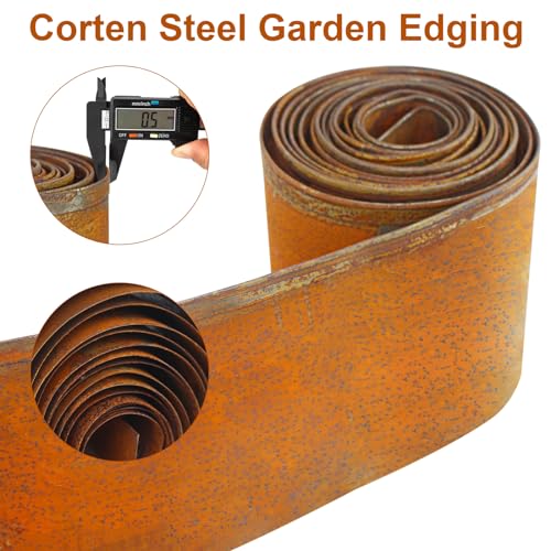 Meyoppm Corten Steel Garden Edging 55 x 164 Metal Rusted Landscape Edging Sturdy Garden Long Strips Metal Edging for Landscaping Metal Garden Edging for LawnsBorders and Flower Beds - Image 3
