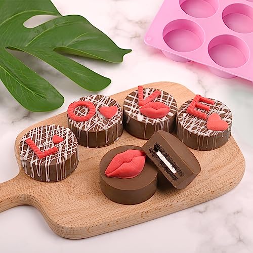 Actvty Round Chocolate Cookie Molds, 3 Pieces 12-Cavity Cylinder Chocolate Silicone Molds for Covered Oreo, Cookies Candy Jelly Mini Cakes and Muffin Baking(Pink) - Image 2