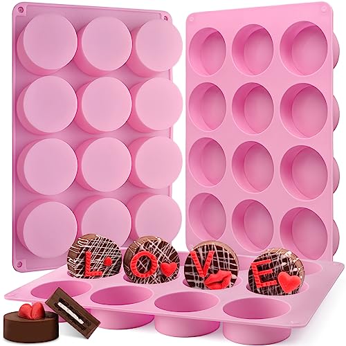 Actvty Round Chocolate Cookie Molds, 3 Pieces 12-Cavity Cylinder Chocolate Silicone Molds for Covered Oreo, Cookies Candy Jelly Mini Cakes and Muffin Baking(Pink) - Image 1