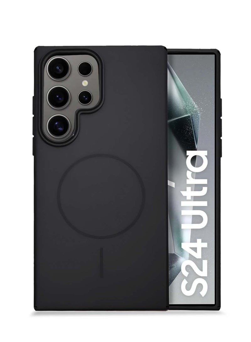 دبليو تيك سامسونج جالاكسي S24 الترا 5 جي 2024 سيندي سلسلة سيليكون سائل ممتاز متوافق مع غطاء جراب حلقي رفيع من Magsafe - أسود - Image 1