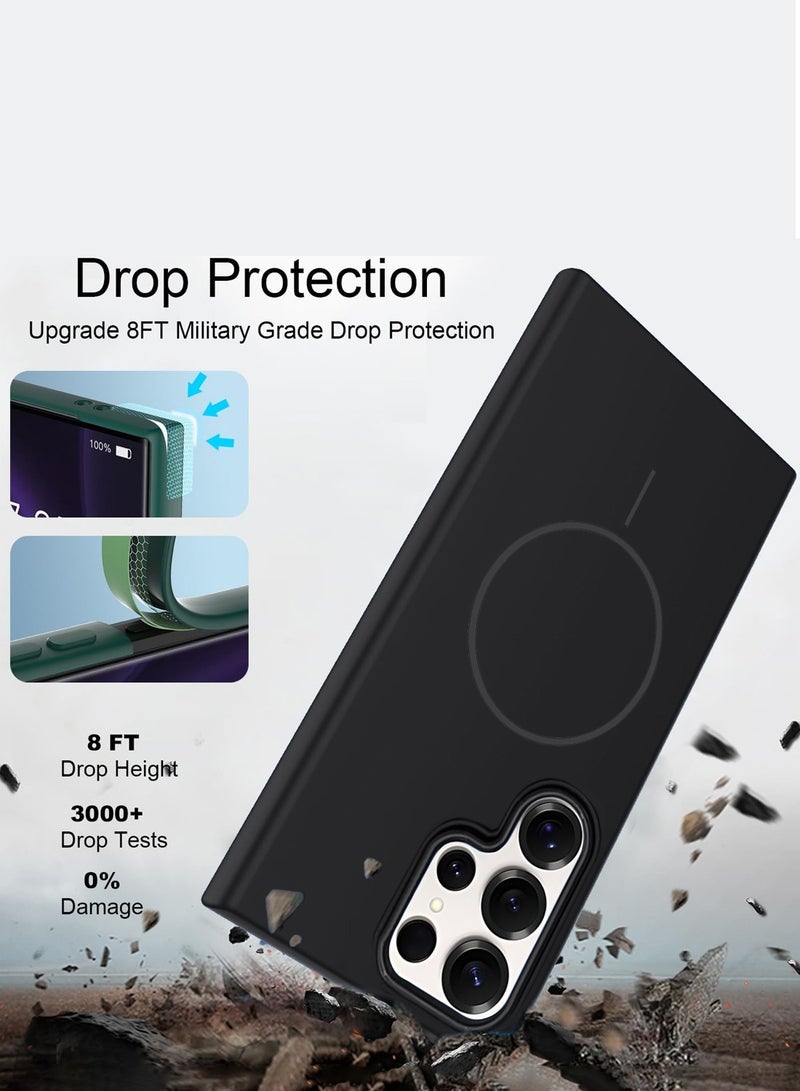 دبليو تيك سامسونج جالاكسي S24 الترا 5 جي 2024 سيندي سلسلة سيليكون سائل ممتاز متوافق مع غطاء جراب حلقي رفيع من Magsafe - أسود - Image 3