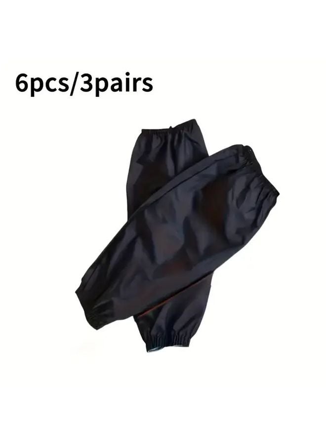 6 Pieces Black PVC Waterproof Arm Sleeves Elastic Cuffs Oil Resistant Unisex - Image 1