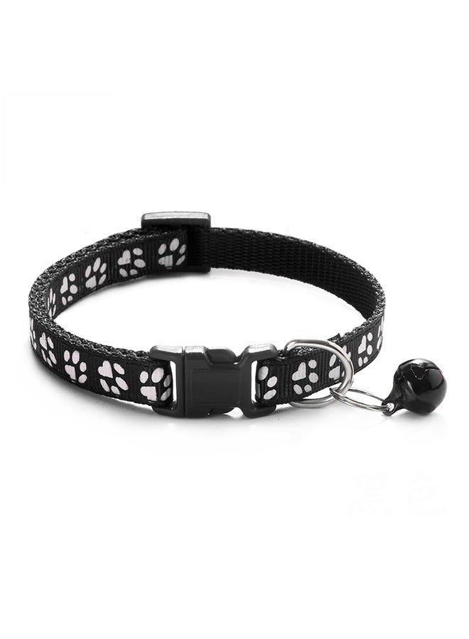 Adjustable Nylon Dog/Cat Collar with Bell, Multi-Colors Paw Print, for Small and Medium Pets, Adjustable Cat Collar Cute Pet Collar With Removable Bell For Cats Small Dogs Rose Red(Black)